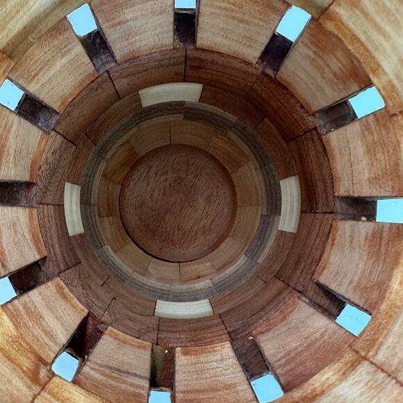 Handcrafted Turned Wood  Vase Open Segmented Trim Natural Home Decor 6" Tall - Picture 4 of 7